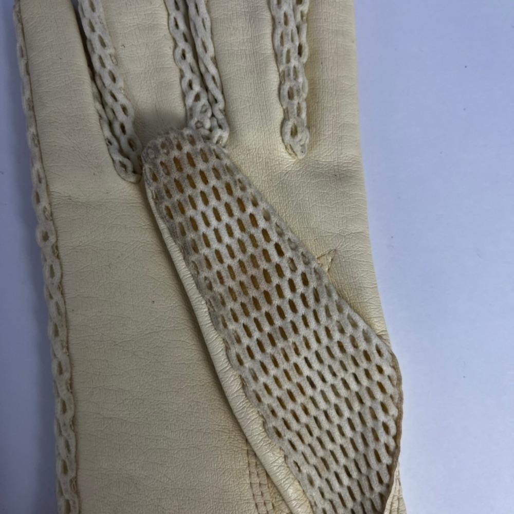 Vintage Cream Leather Crochet Mesh Driving Gloves British Hong Kong Retro - Picture 5 of 7
